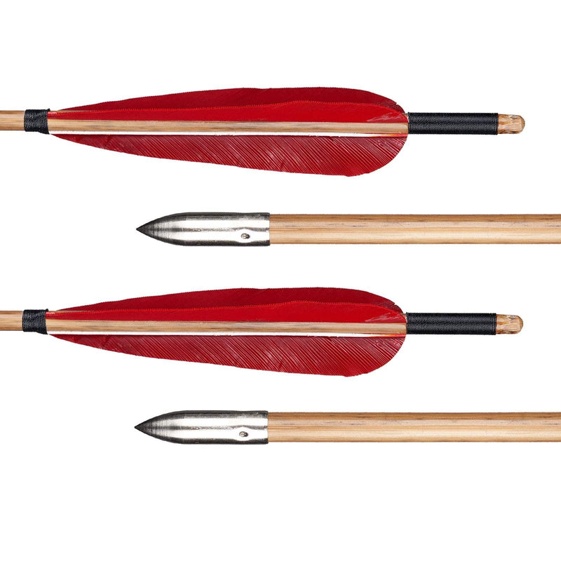 6Pcs 32" Bamboo Arrows Red Turkey Feathers Handmade Archery with Hunting Target Points