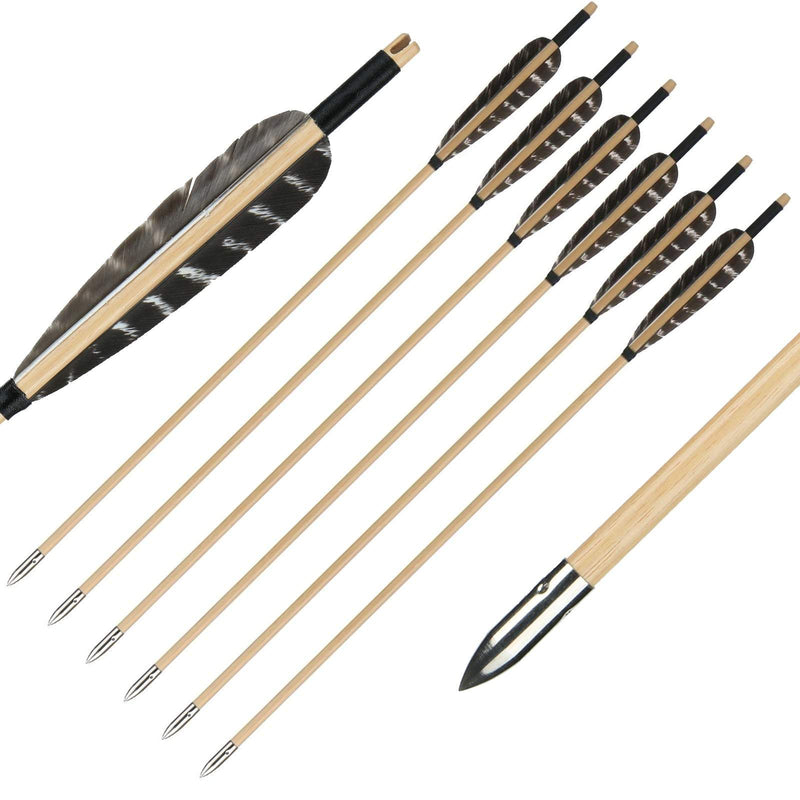 6Pcs Archery Traditional Wooden Arrows 31.5" Natural Feather Hunting Arrows For Traditional Bow
