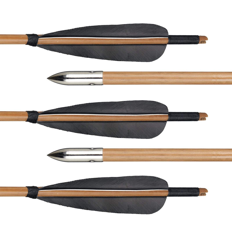 6Pcs 33" Bamboo Arrows Black Turkey Feathers Handmade Archery with Hunting Target Points