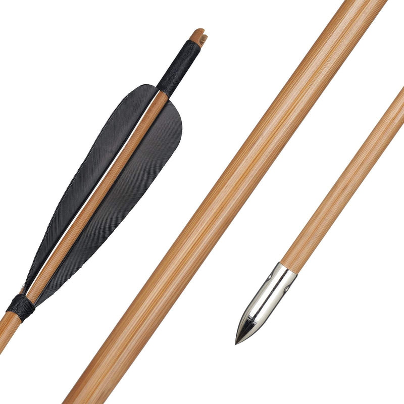 6Pcs 33" Bamboo Arrows Black Turkey Feathers Handmade Archery with Hunting Target Points
