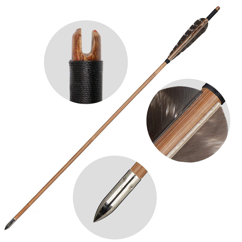 6Pcs Bamboo Arrows Natural Real Feathers Traditional Handmade Archery 33" with Hunting Target Points