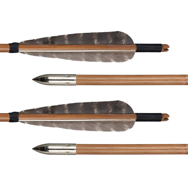 6Pcs Bamboo Arrows Natural Real Feathers Traditional Handmade Archery 33" with Hunting Target Points