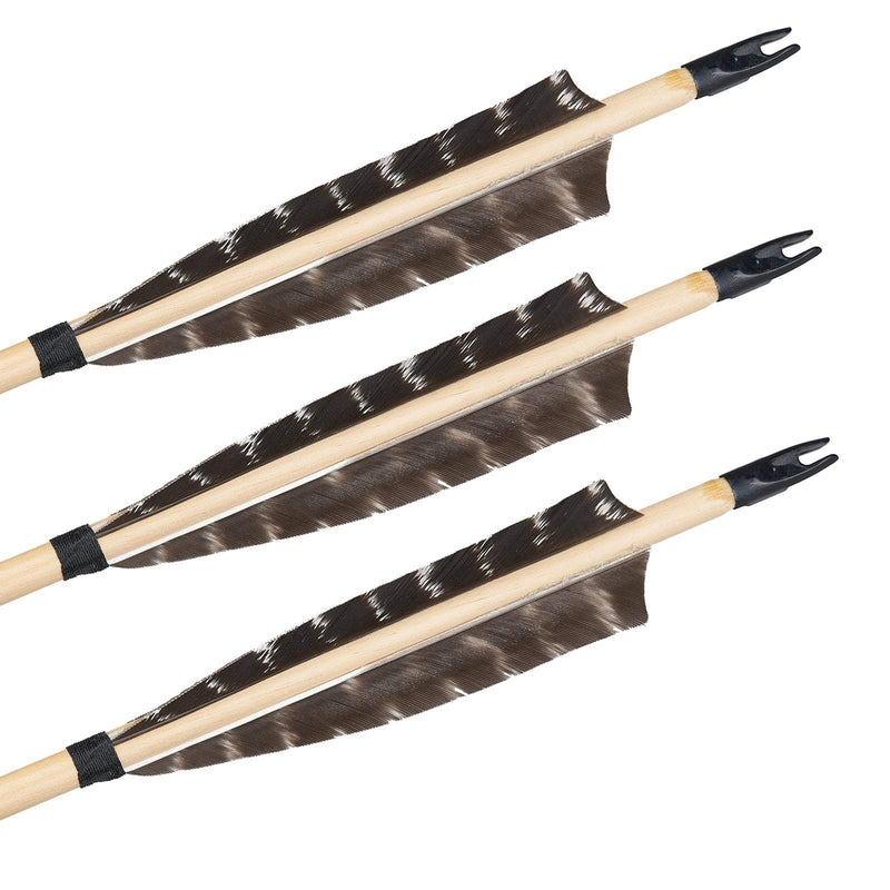 12Pcs Archery 32" Traditional Wooden Arrows with 5" Natural Feather Hunting Arrows for Traditional Bow