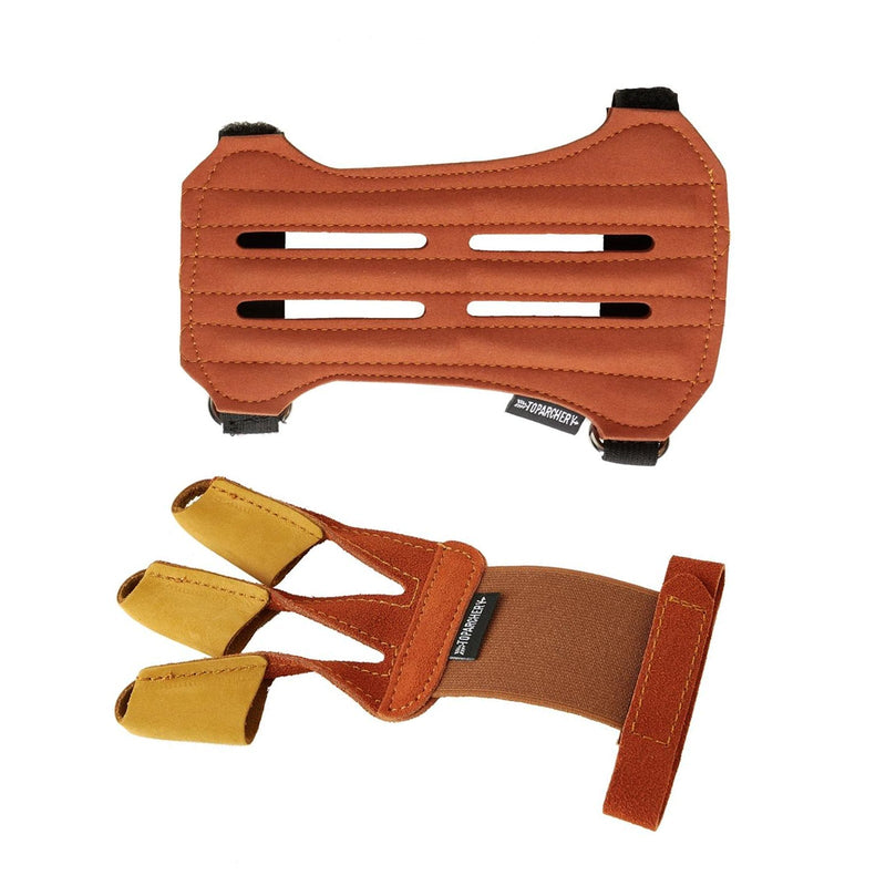 Archery Arm Guard 3 Fingers Glove Set Cow Leather Protector Gear