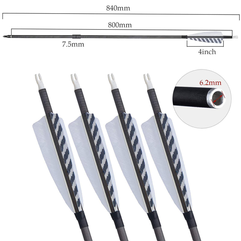12pcs 32" Archery Turkey Feather Fletched Pure Carbon Arrows Spine 400 For Target Practice Shooting