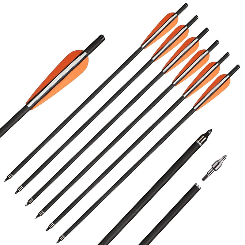 12pcs Carbon Crossbow Bolts 20 inch Crossbow Arrows with Moon Nocks and Removable Tips