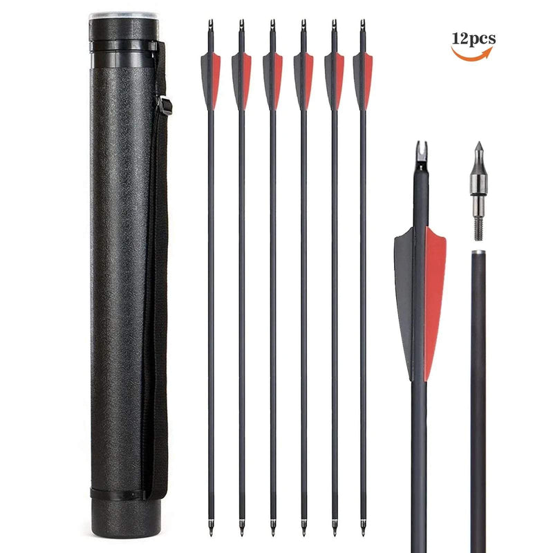 Archery Arrow and Quiver Set 12pcs Fletched Carbon Arrows with Adjustable Arrow Tube 63-105cm