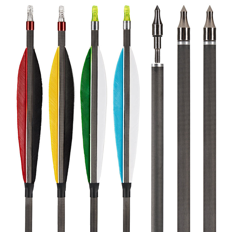6pcs Archery 30" Carbon Arrow Spine 350 with 6inch Turkey Feather For Recurve Bow Outdoor Shooting Practice Hunting Arrow