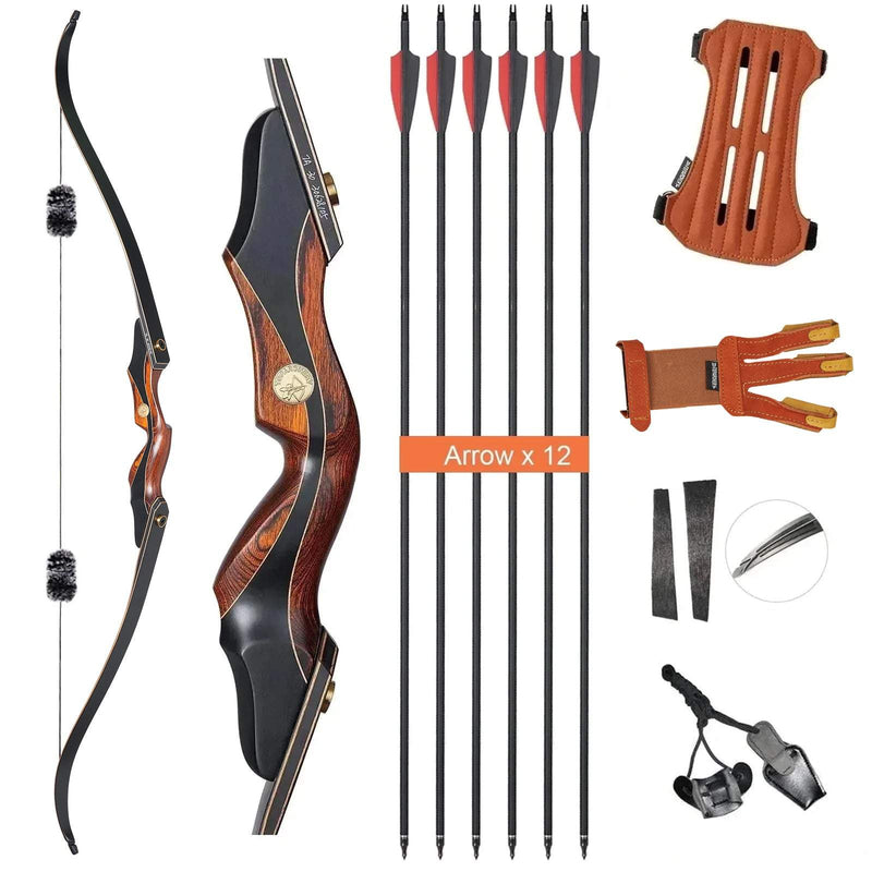 Archery 60" Recurve Hunting Bow and Arrow Set Takedown Laminated Bow for Adults Right Hand 30-50lbs