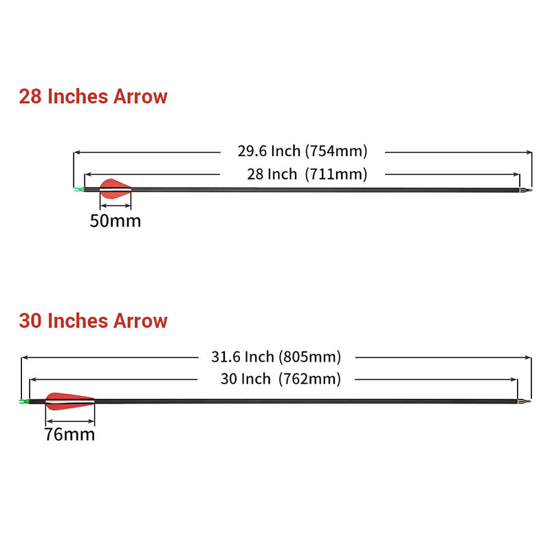 12pcs Archery 28" Fletched Carbon Arrows Spine 500 for Compound Recurve Bow
