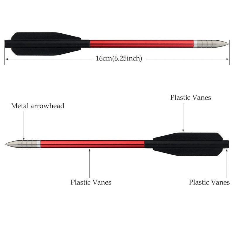 24pcs 6.3" Crossbow Arrows Aluminum Alloy Arrow Shaft Replaceable Arrow Tip Plastic Feather Vane Black/Red/Gold