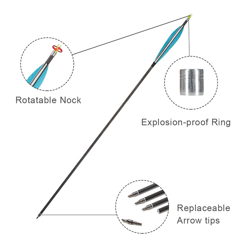 6pcs Archery 30" Carbon Arrow Spine 350 with 6inch Turkey Feather For Recurve Bow Outdoor Shooting Practice Hunting Arrow