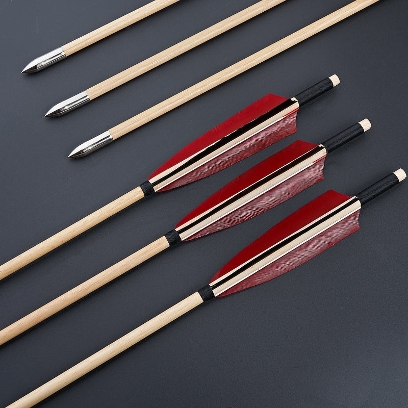 6Pcs Archery 32" Traditional Wooden Arrows with 5" Turkey Feather