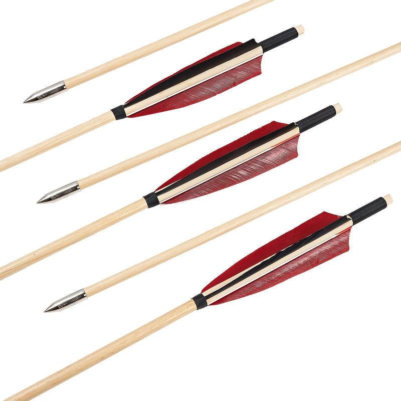 6Pcs Archery 32" Traditional Wooden Arrows with 5" Turkey Feather
