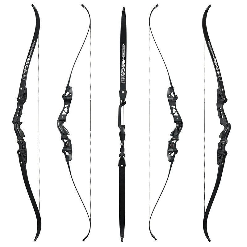 Archery 62" ILF Recurve Hunting Bow Set Aluminum Alloy Riser Right Handed Bow with 12pcs Ture Feather Arrows 25-60lbs